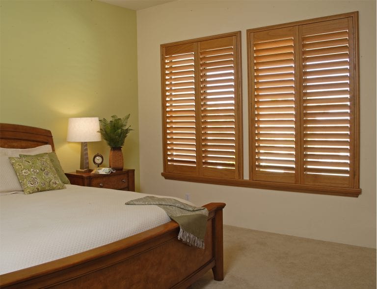 Stained Wood Bedroom Shutters