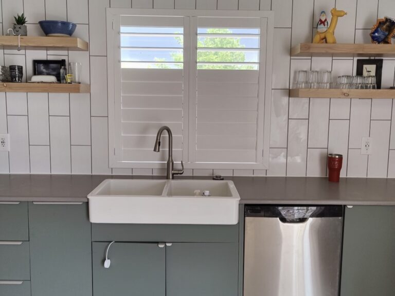 Kitchen Shutters with green cabinets