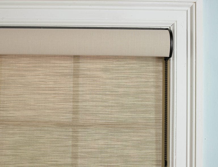 Close up view of roller shades.