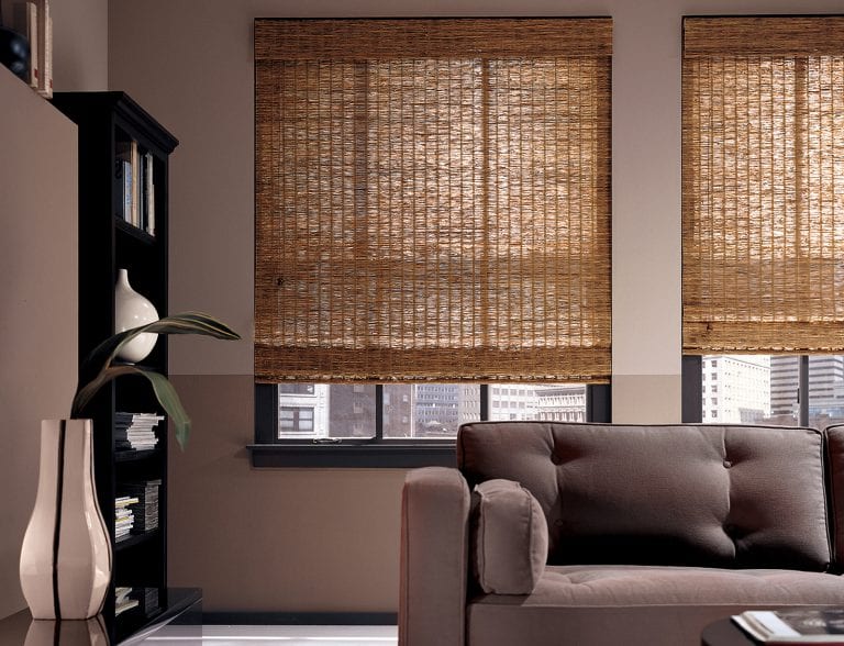 Woven wood blinds.