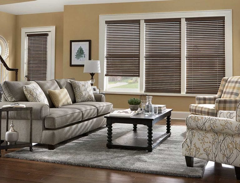 Stained wood blinds.