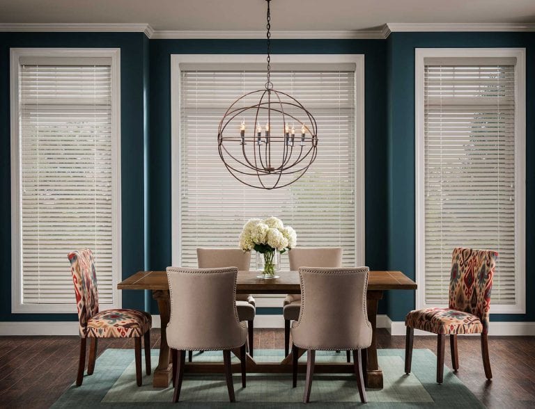 Blinds in a dining room.