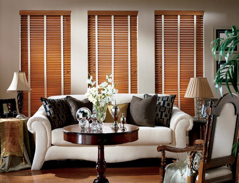 Wood blinds with fabric tapes