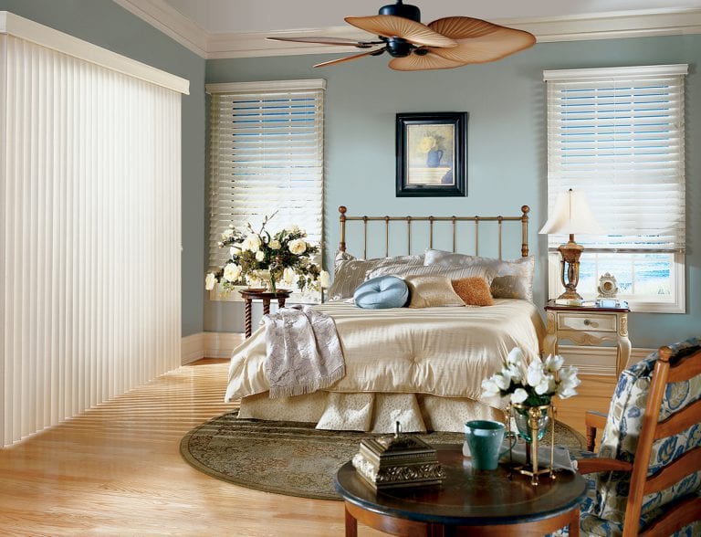 Vertical blinds and faux wood blinds