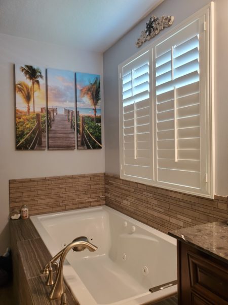 Waterproof standard tilt shutters utah window coverings bathroom