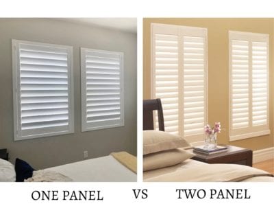 Side by side comparison of 1 panel versus 2 panel shutters on a window