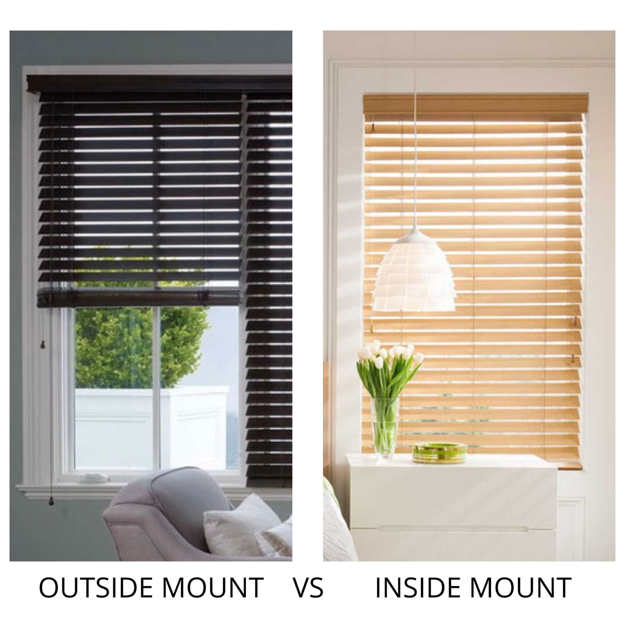 side by side blinds comparing inside versus outside installation
